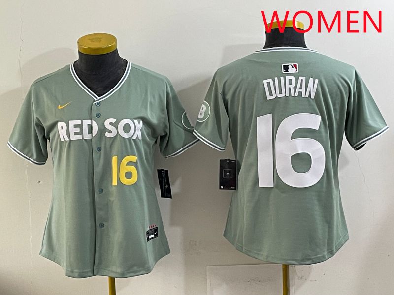 Women 2025 Boston Red Sox 16 Duran Light Green Joint Name Nike MLB Jersey style 5